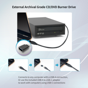 Vinpower 24X DVD光盘外部刻录机驱动器包，带档案级M光盘、笔记本电脑和电脑的USB 3.0外部DVD播放器 - Product Image 3