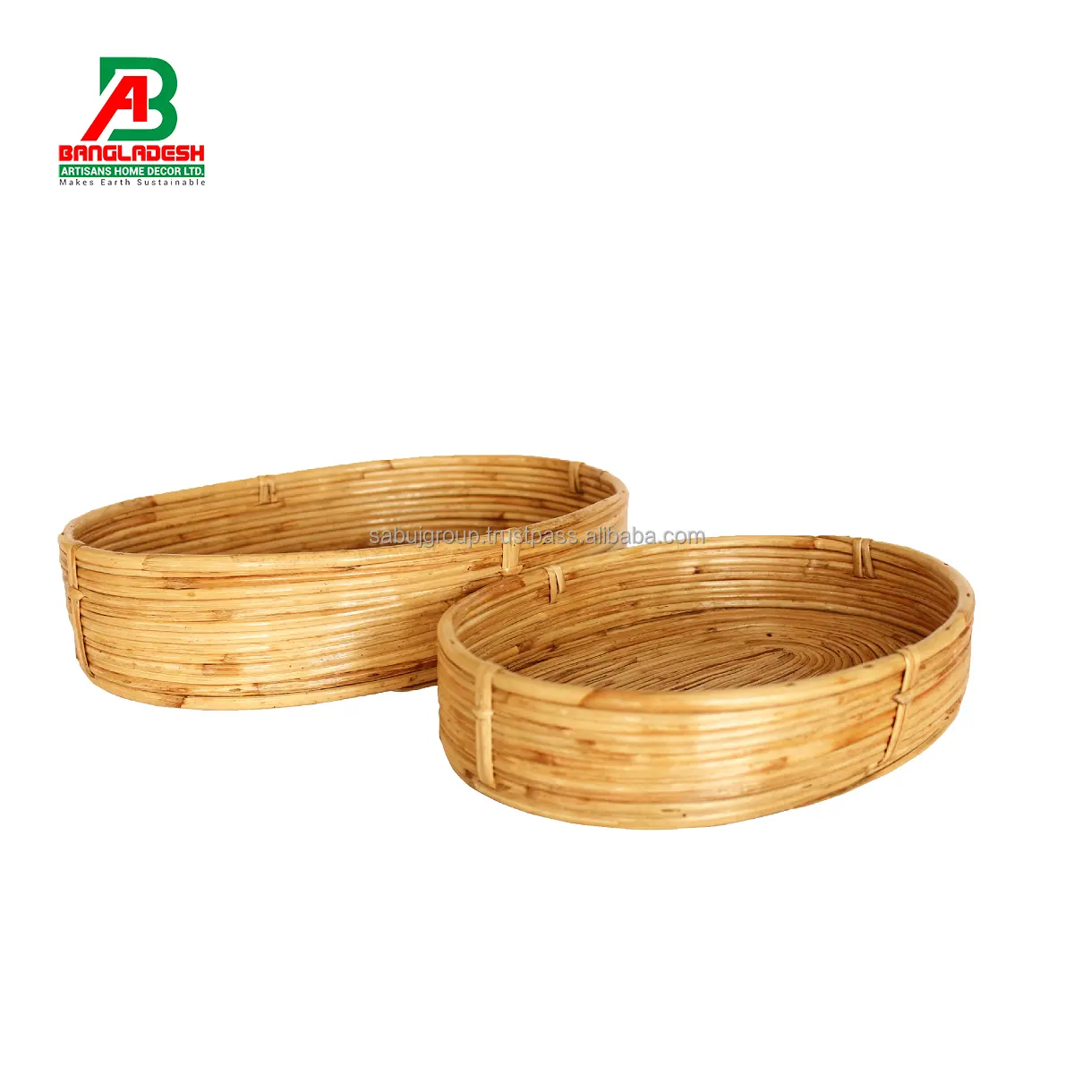 Rattan bamboo 2 Pcs Oval Tray Set Kitchen Box Basket For Storage made in Bangladesh