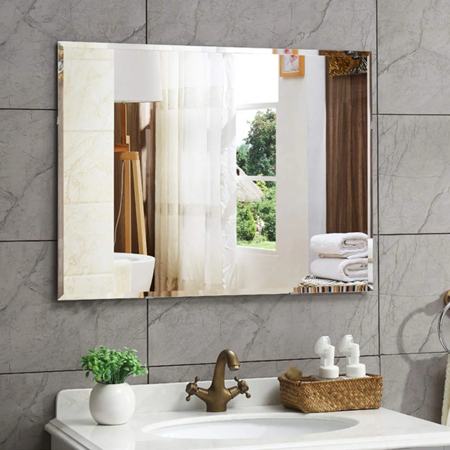 4mm bordo smussato decorazione per la casa verticale orizzontale a parete di lusso vanità specchio bagno decorativo con grucce