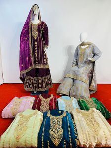 JimyChu限定の新しいデザインのカジュアルドレスガールズフルヘビーケンケンプラゾダイヤモンドジャーカンストーン7デュパッタデザイン9色
