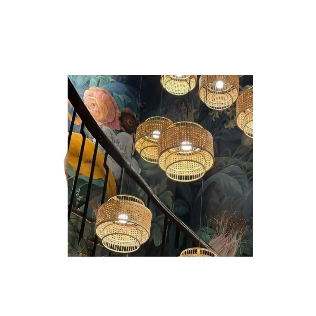 AÑO NUEVO pantallas de lámpara cubre marcos hechos a mano al por mayor colgante de bambú luces colgantes papel de ratán candelabro de madera