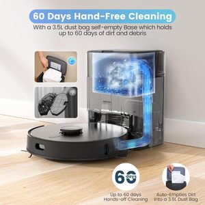Robot vakum ve paspas Combo, kendini boşaltma, 60 günlük kapasite, ev haritalama, program, Wi-Fi/App/Alexa/uzaktan, 180mins çalışma zamanı - Product Image 2