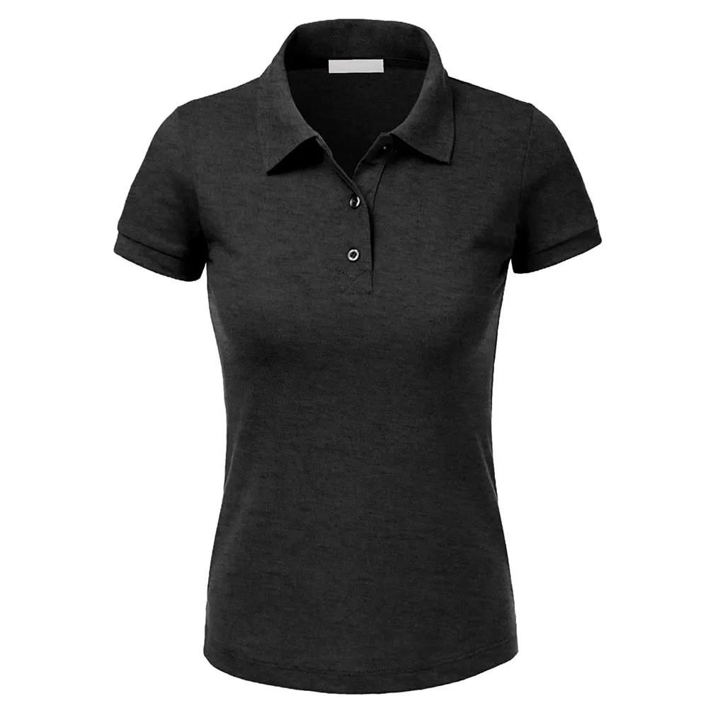 プレミアム品質の新しい卸売サマーポロ半袖女性用ターンダウンカラーTシャツポロシャツゴルフTシャツ黒染め
