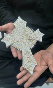 Handmade Metal White &amp; Gold Textured 9&quot; <strong>Cross</strong> Wall Hanging <strong>Cross</strong> I Metal Antique Holy <strong>Cross</strong> Supplier India - Product Image 4