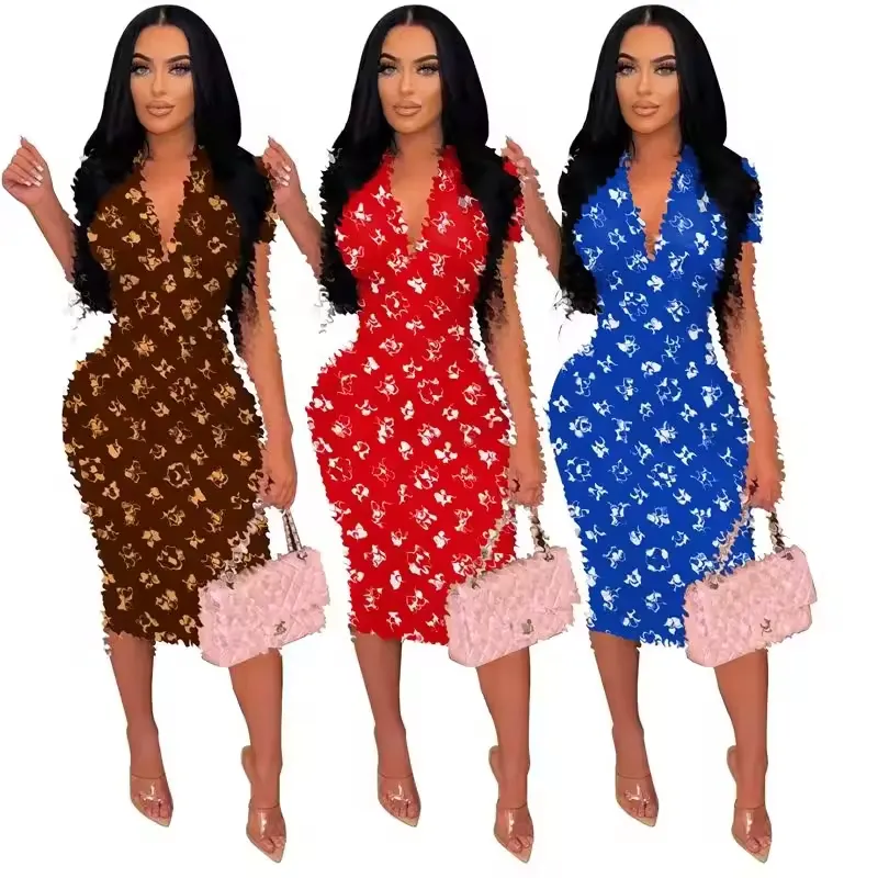 여성을위한 핫 세일 옷 섹시한 꽃 무늬 프린트 드레스 여성 패션 디자이너 의류 럭셔리 브랜드 의류 유명 브랜드 드레스