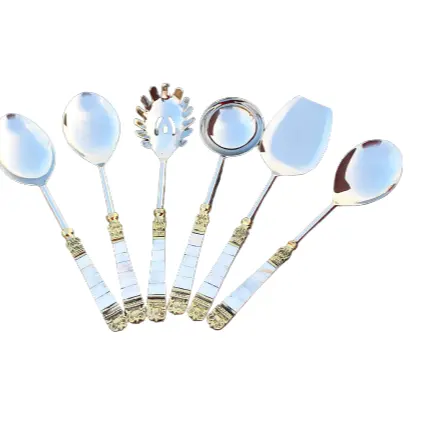 Edelstahl Geschirr Löffel Set von 6 Stück mit Messing MOP Design Fütterung löffel Besteck Set