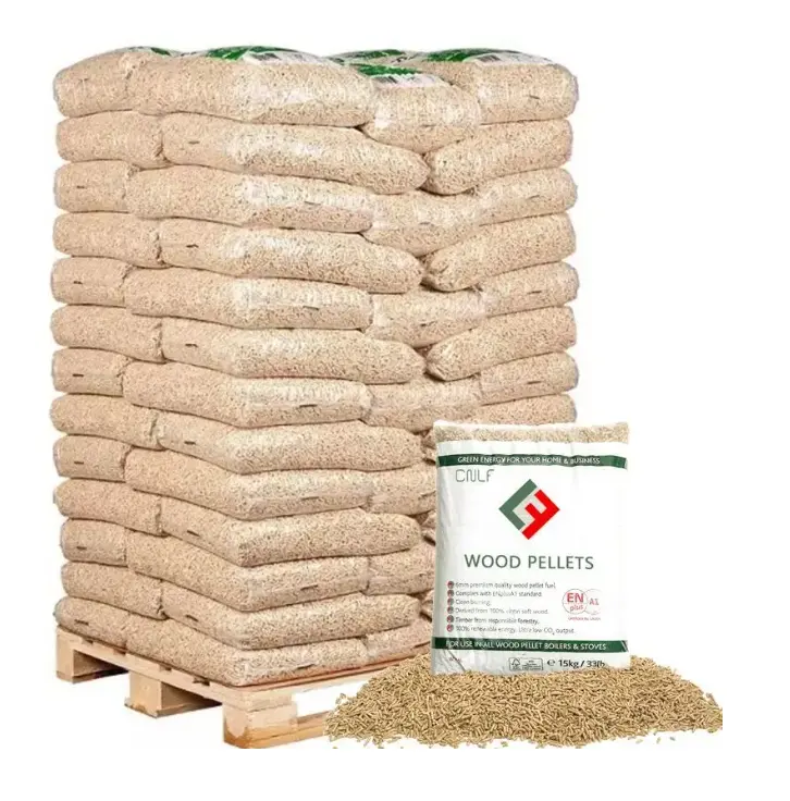 Wood Pellets DIN PLUS / EN Plus-A1 Wood Pellets Wholesale Europe Biomass Wood Pellets In 15kg Plastic Bags