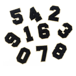 定制自粘雪尼尔数字补丁铁数字补丁0-9闪光铁大数字贴纸雪尼尔补丁 - Product Image 1