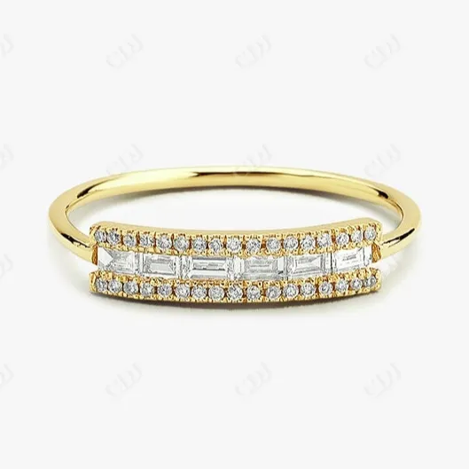 Nouveau grossiste de bijoux de baguette certifiée et de bague de mariage en diamant naturel de coupe ronde Bagues d'anniversaire uniques en or massif 14K