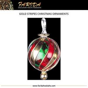 エジプト製クリスマスガラスの木飾りユニークなゴールドストライプ置物 & おもちゃ