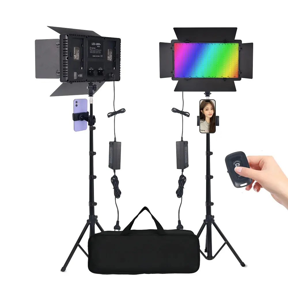 Lampe LED U600 RVB pour photographie vidéo professionnelle avec clip pour téléphone portable adaptée au maquillage en studio.