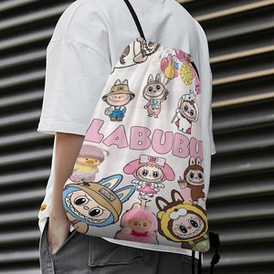 Venta al por mayor Cusotn dibujos animados Labubu Monster poliéster Nylon cordón 34cm tienda y mochila personalizado impreso dibujar bolsas de cuerda - Product Image 6