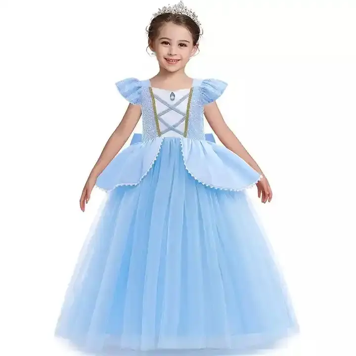Распродажа, детское праздничное платье принцессы на день рождения для девочек, Рождественский голубой пышный костюм принцессы для малышей