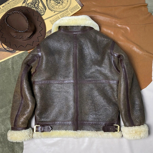 Best Style Brown Winter B3 Bomber Shearling <strong>Jacket</strong> Men Plus Size 3XL Natural Thick Sheepskin Aviation Genuine Leather Coat - Product Image 4