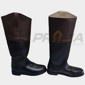 Revolutionary War <strong>Colonial</strong> Riding Boot, Long Leather Boots, US Size 5-15 Color Black with Brown Top.