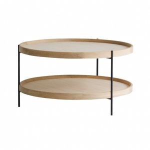 Juego de mesa de centro redonda, mesas laterales anidadas para sala de estar, mesa de madera y Marco de metal resistente, madera natural, color negro - Product Image 2