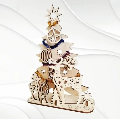 Mini árbol de Navidad de madera contrachapada de último diseño con Reno, adornos navideños portátiles de larga duración para suministros festivos y para fiestas