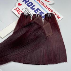ベトナムの骨ストレートヘアエクステンション赤ワインカラーマシン横糸毛短い長さ8-12インチから卸売価格