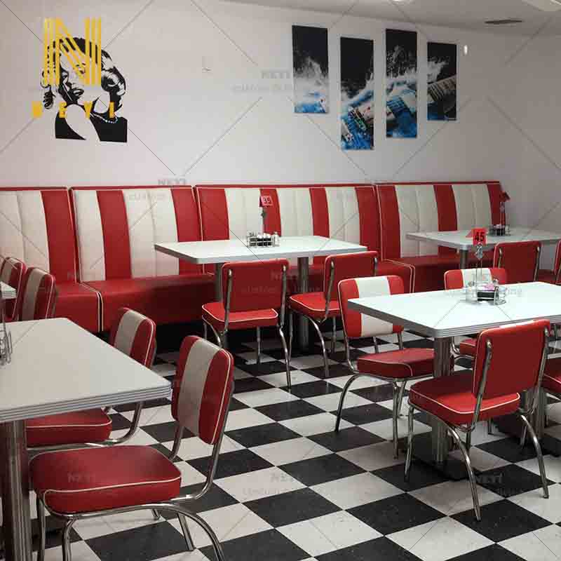 ミッドセンチュリーレトロダイナーブースとテーブルセットV字型