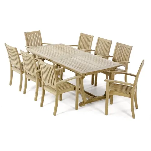 Tavolo da pranzo all'aperto Set 8 sedie all'ingrosso mobili di migliore qualità Set da giardino in legno massello di Teak per Hotel e ristoranti