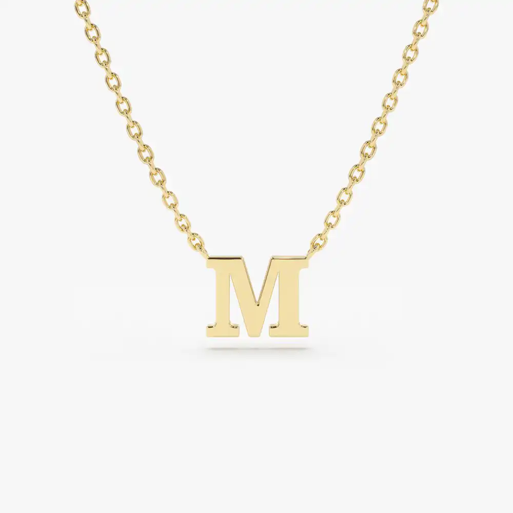 Collar con inicial pequeña para mujer, joyería con letras de oro amarillo sólido de 10k, regalo para madre, joyería personalizada hecha a mano minimalista