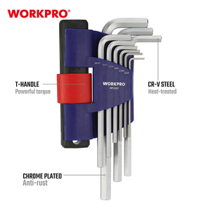 WORKPRO 9PC Long Arm Hex <strong>Key</strong> Set Allen Wrench Set With T-Handle and Metric Long Arm Ball End Hex <strong>Key</strong>