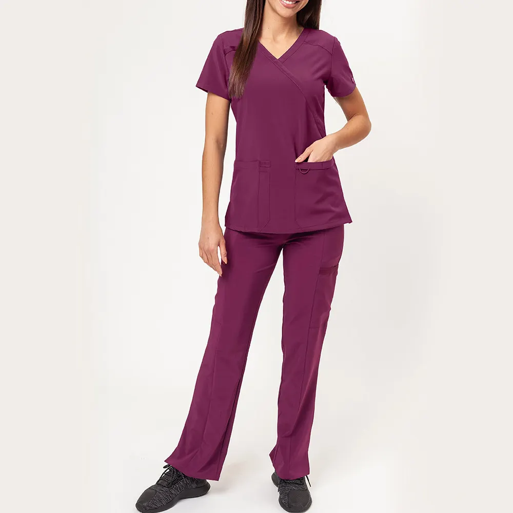Uniformes de enfermagem médica conjuntos moda estiramento magro ajuste jogger terno para hospital salão de beleza spa pessoal feminino