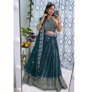 Bollywood tarzı Lehenga Choli nakış 9mm Sequnce çalışma Lehenga Choli düğün kıyafeti toptan fiyata