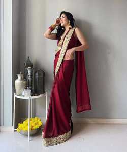 Silk Dreams: Sari Splendorに飛び込む-Blue Silk、Nepali Babari Sari、スタイリッシュでエレガントな外観のための既製のオプション