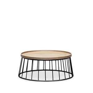 Juego de mesa de centro redonda, mesas laterales anidadas para sala de estar, mesa de madera y Marco de metal resistente, madera natural, color negro - Product Image 5
