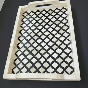 Fatto a mano modello moderno grande vassoio ottomano quadrato personalizzabile per la colazione a casa vassoio per servire Trending osso intarsio Design per
