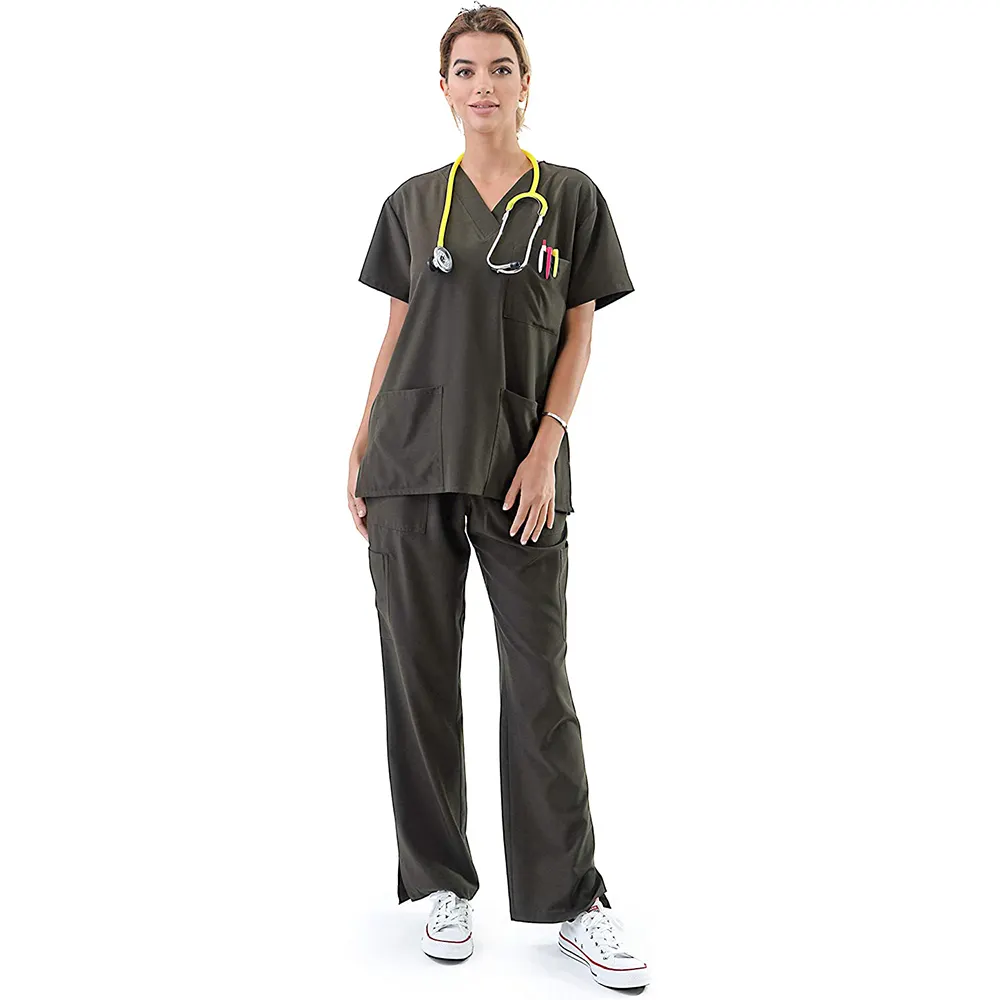 Uniformes médicos de sarga para enfermera, ropa de Hospital, venta al por mayor