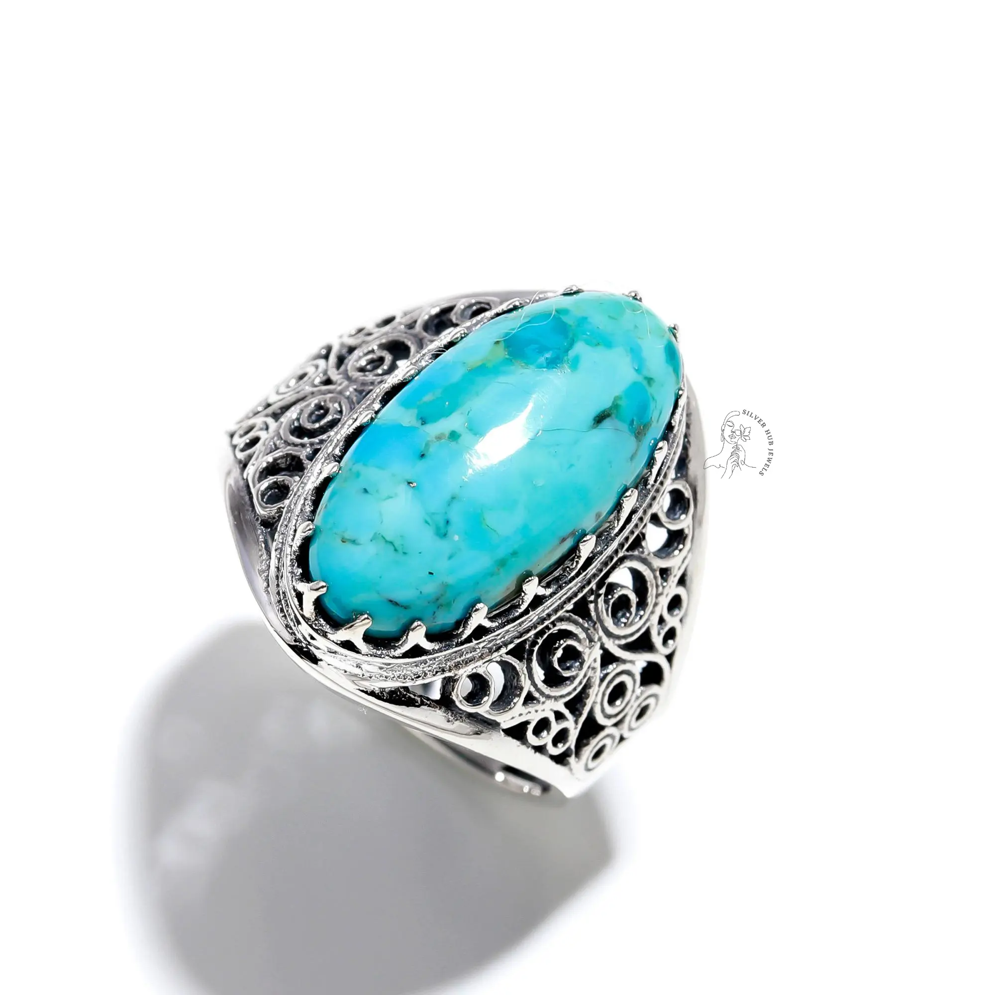 Anello di forma ovale turchese in pietra preziosa naturale con pietra preziosa anello 925 gioielli in argento massiccio gioiello gioiello