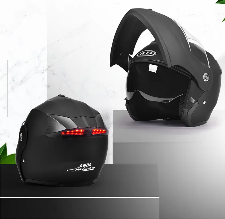 Casque de moto intégral avec chargeur USB et lumière LED, casque de sécurité rabattable pour hommes et femmes