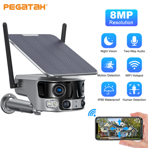 Sistema de cámara de red de ángulo amplio, doble lente de seguridad Solar, WIFI, inalámbrico, con luces, compatible con la aplicación - Product Image 2