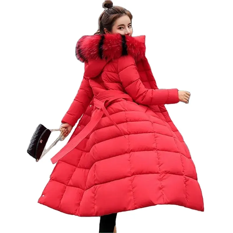 Women Winter Hooded Cotton Parka Warm Long Casual Quilted Overcoat Thicken Slim Fitting Jacket Women Padded Puffer Jacket