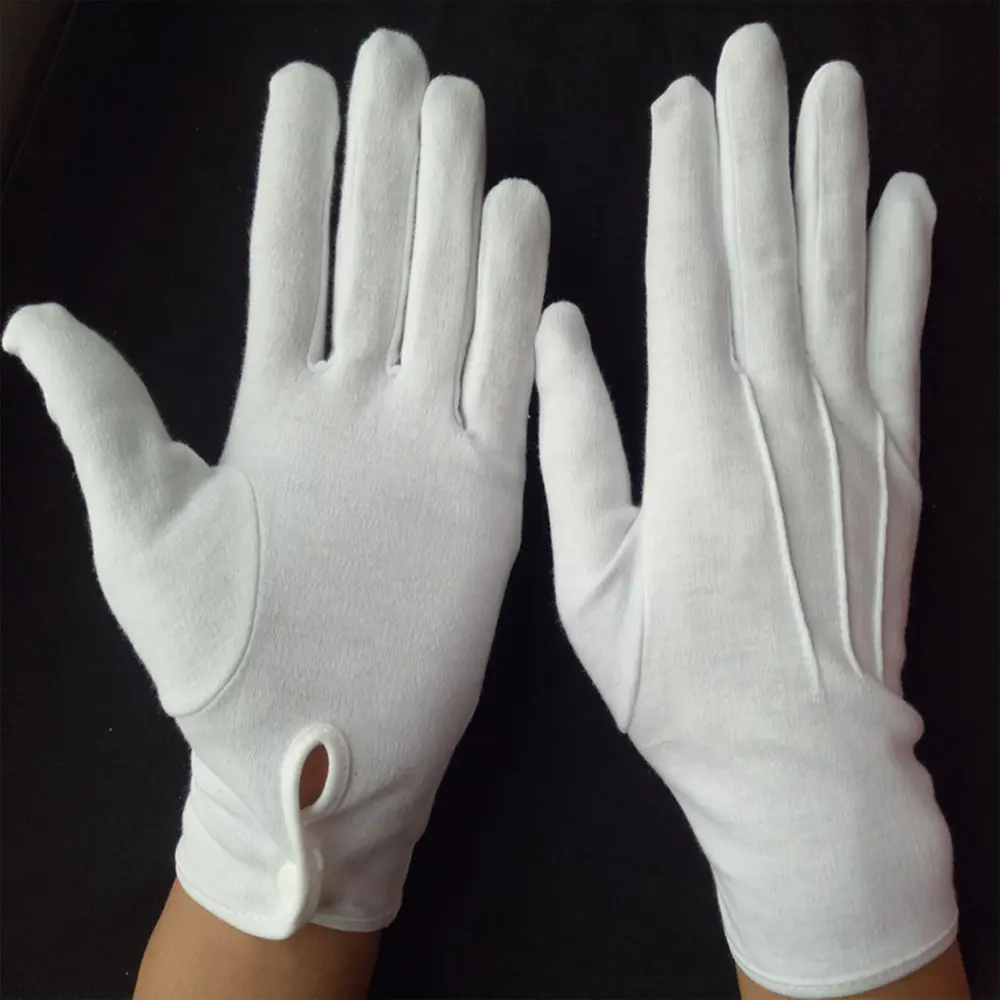 Wholesale White Cotton Three Tendons Uniform Gloves Ceremonial Parade Inspection Hand Work Gloves With Snap Cuff