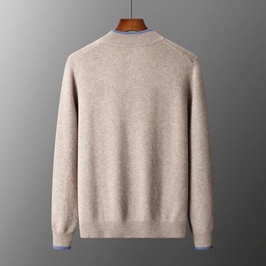 Autumn and Winter New 100%Wool Cardigan Men's Semi-High <strong>Collar</strong> Color Matching Padded Leisure Cashmere Knitted Jacket <strong>Sweatshirt</strong> - Product Image 4