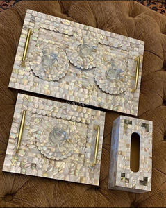 畅销手工圆形珍珠母托盘，带手柄，定制尺寸，价格低廉，手工制作 - Product Image 4