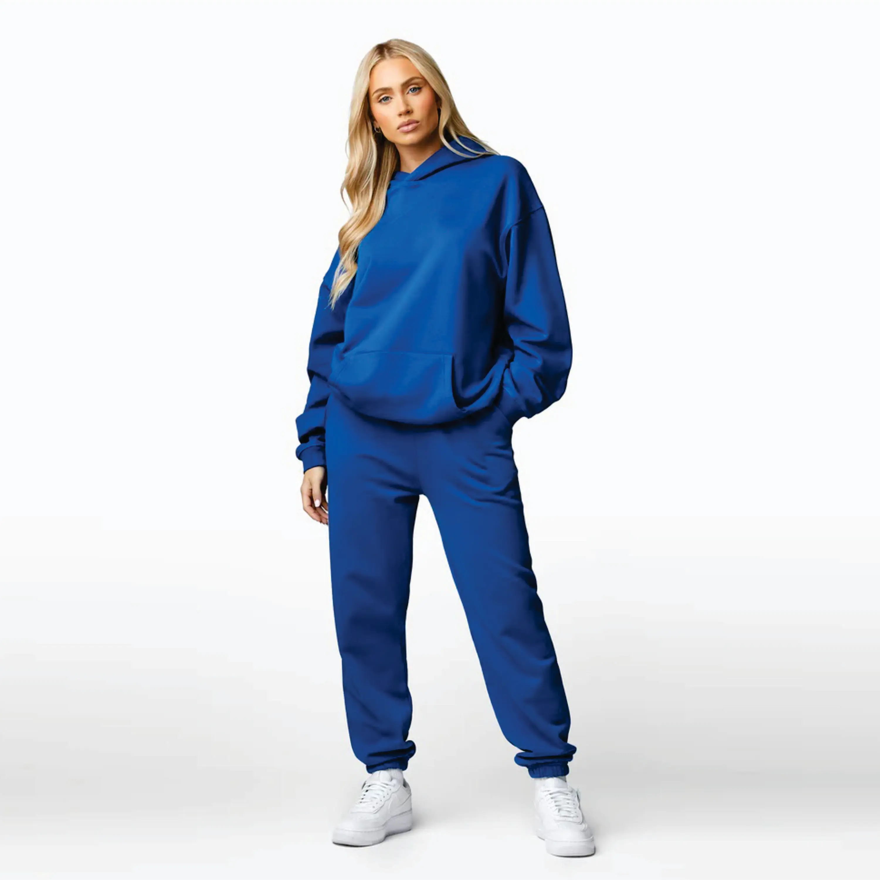 Benutzer definiertes Markenlogo 65% Baumwolle 35% Polyester Übergroße Relaxed Fit Heather Grey Recharge Hood Damen Trainings anzug