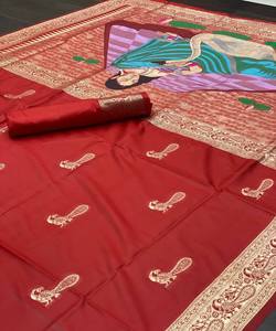 Rot bedruckter <span class=keywords><strong>Saree</strong></span> mit weißer Baumwoll bluse für einfache Hochzeits feier tragen Frauen