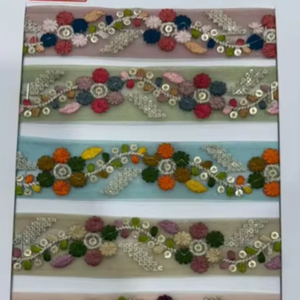BAKI Embroidery Lace Trim Soft <strong>Net</strong> with Multicolor Rayon/Polyester Embroidery Wholesale Border for Garments &amp; Ethnic Wear - Product Image 1