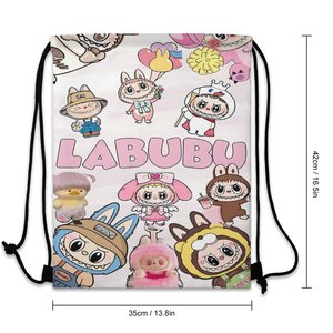 Venta al por mayor Cusotn dibujos animados Labubu Monster poliéster Nylon cordón 34cm tienda y mochila personalizado impreso dibujar bolsas de cuerda - Product Image 4