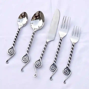 24件套带肋外壳设计叉勺镜面钢茶匙餐具套装 - Product Image 1
