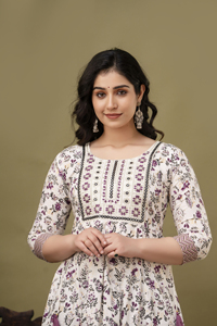 现代传统设计师人造丝Anarkali Kurti最新梭织箔印花刺绣作品出口价格 - Product Image 5
