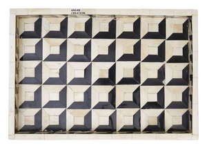 El yapımı 3D dikdörtgen desen siyah ve beyaz reçine kakma hizmet tepsi ev ve gıda hizmet için özel boyut MDF ve kemik kakma - Product Image 6