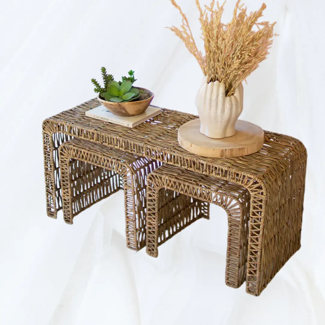 Juego de mesa de centro de jacinto de agua de mano Bohemia decoración mesa de centro de mesa redonda moderna de Artex Thien Thanh