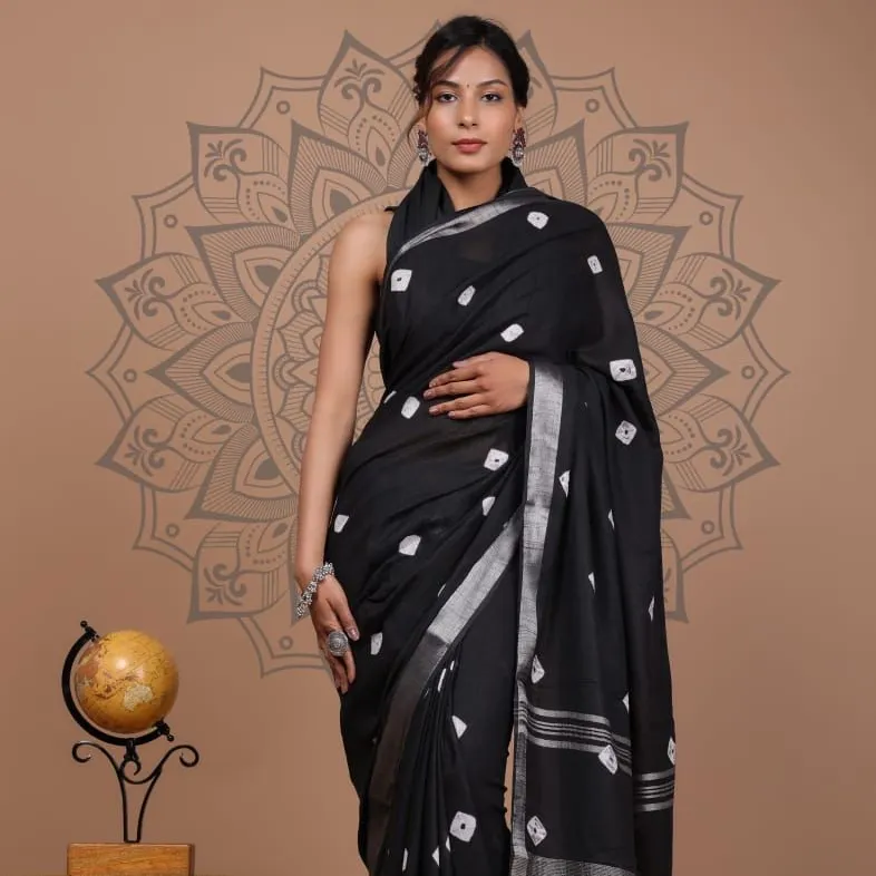 Lanh in kỹ thuật số Saree với sibori mô hình in đầy đủ Saree với tua lạ mắt trong pallu với sibori thiết kế in áo