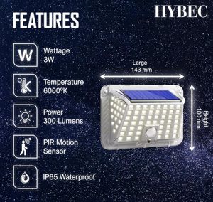 Hybec-Đèn năng lượng mặt trời ngoài trời với cảm biến chuyển động IP65 đánh giá nhôm xây dựng cho tường vườn hoặc lối vào 3W - Product Image 5