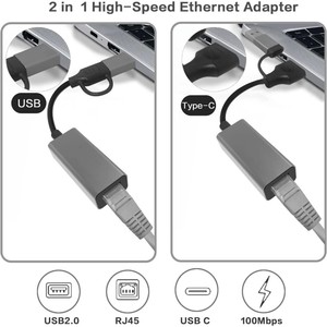 USB 3.0 tip c RJ45 Lan kartı 1000M USB C ağ kartı USB Ethernet ağ HUB 2 in 1 Splitter - Product Image 2